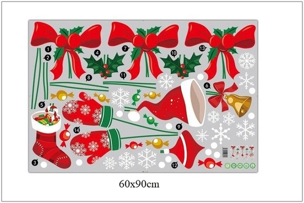 Decal 2 mặt trang trí noel nơ đỏ găng tay
