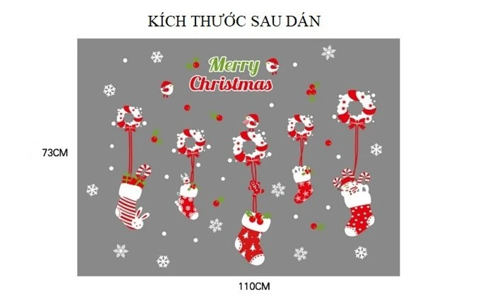 Decal dán tường noel dây treo tất đỏ