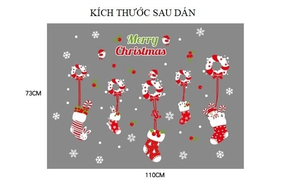 Decal dán tường noel dây treo tất đỏ 2