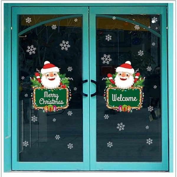 Decal 2 mặt trang trí noel ông già noel và hoa tuyết