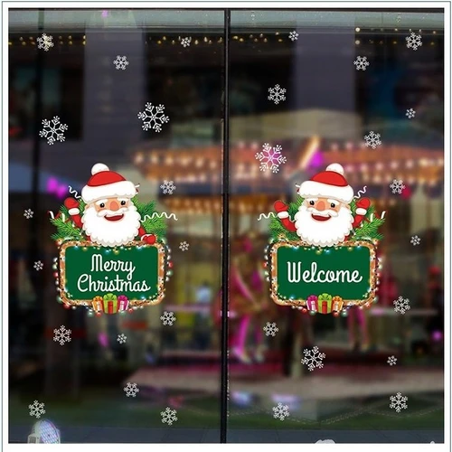 Decal trang trí noel ông già noel và hoa tuyết