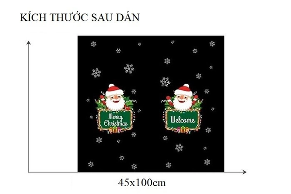 Decal 2 mặt trang trí noel ông già noel và hoa tuyết