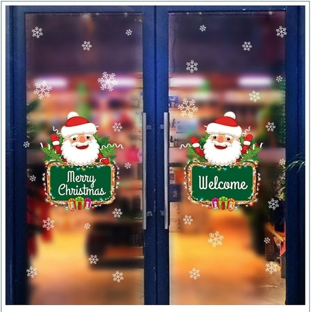 Decal trang trí noel ông già noel và hoa tuyết