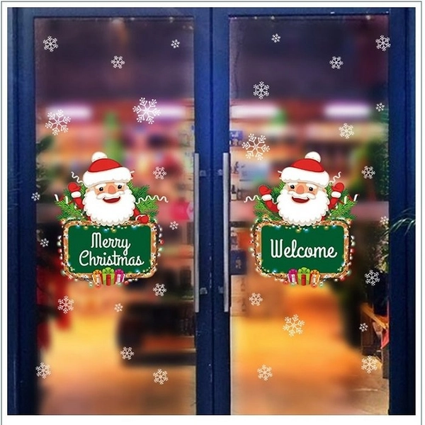Decal 2 mặt trang trí noel ông già noel và hoa tuyết