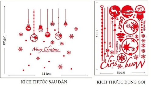 Decal trang trí noel dây treo hoa tuyết quả châu