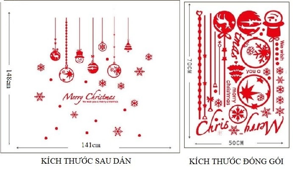Decal trang trí noel dây treo hoa tuyết quả châu