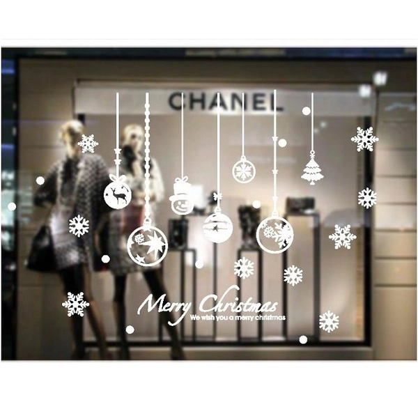 Decal trang trí noel dây treo hoa tuyết quả châu