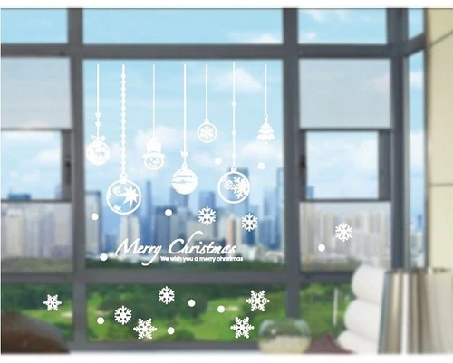 Decal trang trí noel dây treo hoa tuyết quả châu