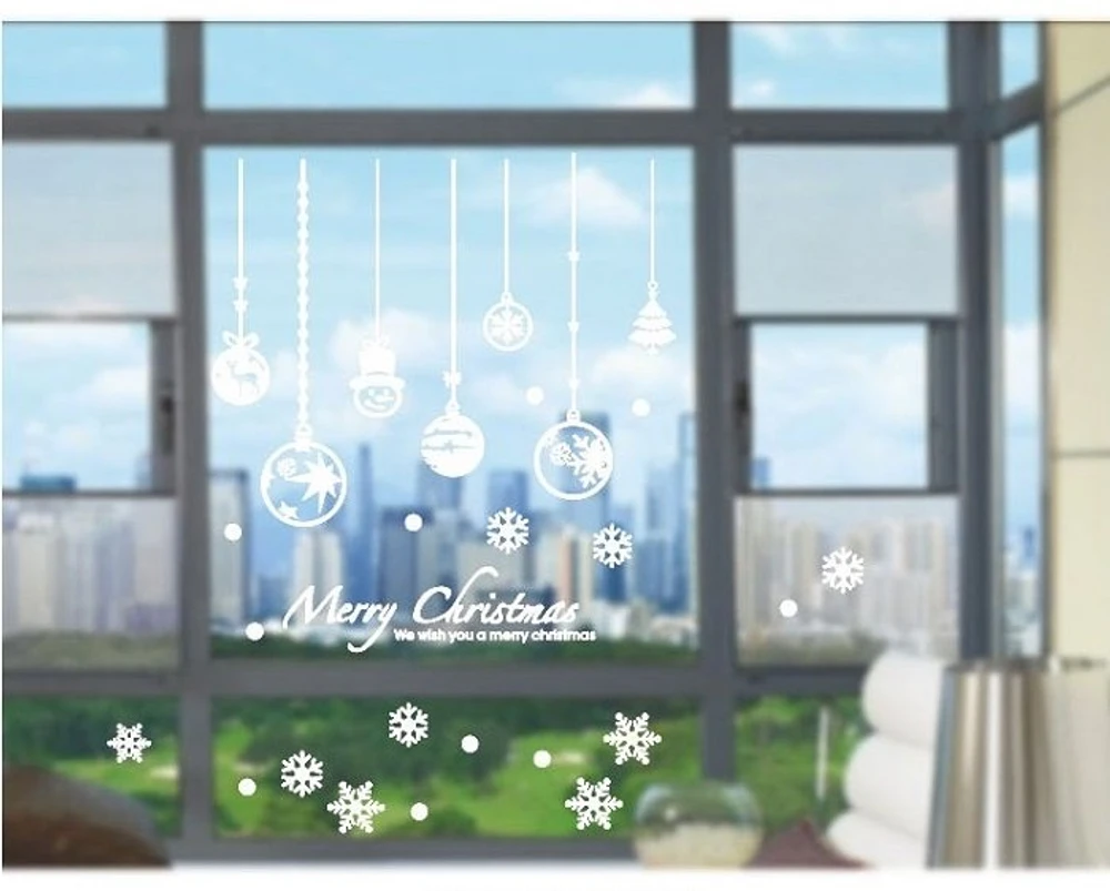 Decal trang trí noel dây treo hoa tuyết quả châu