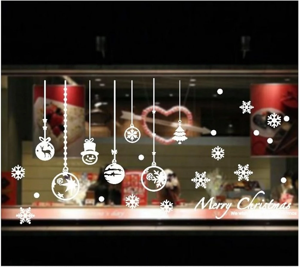 Decal trang trí noel dây treo hoa tuyết quả châu