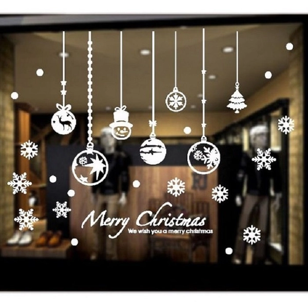 Decal trang trí noel dây treo hoa tuyết quả châu