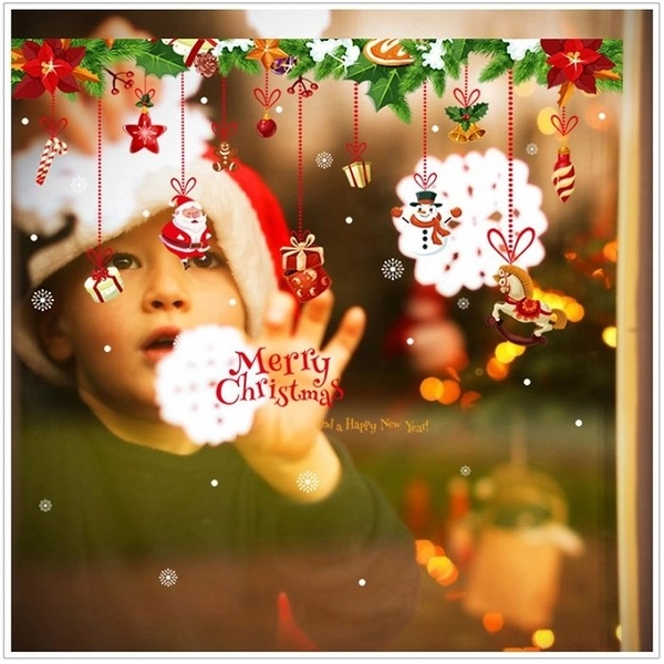 Decal 2 mặt trang trí noel dây treo hộp quà ngựa gỗ