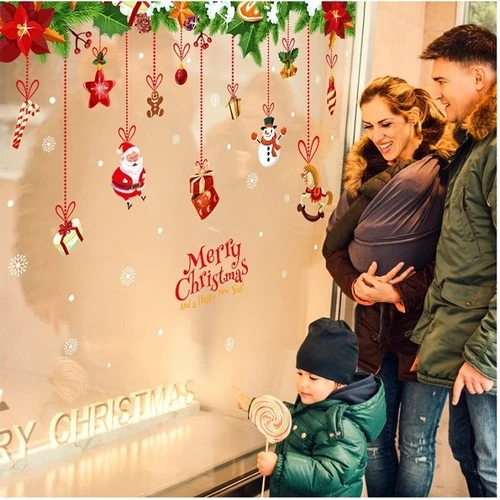 Decal trang trí noel dây treo hộp quà ngựa gỗ