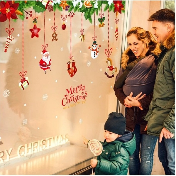 Decal 2 mặt trang trí noel dây treo hộp quà ngựa gỗ