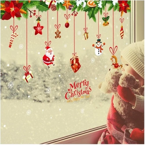 Decal trang trí noel dây treo hộp quà ngựa gỗ