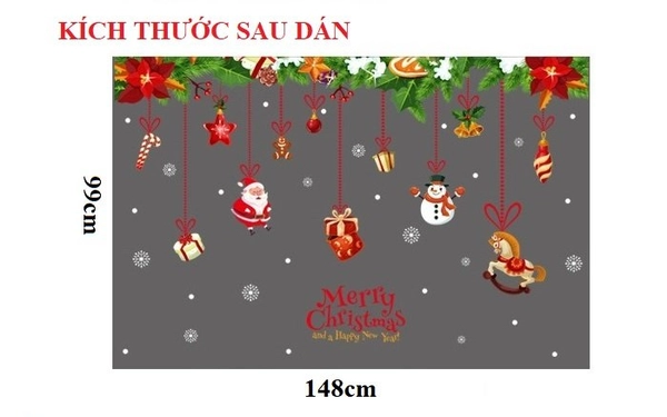 Decal 2 mặt trang trí noel dây treo hộp quà ngựa gỗ