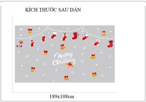 Decal trang trí noel dây treo tất đỏ chuông vàng