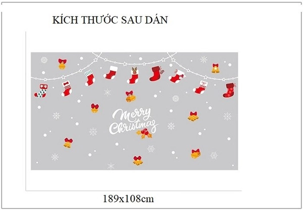 Decal 2 mặt trang trí noel dây treo vớ đỏ chuông vàng