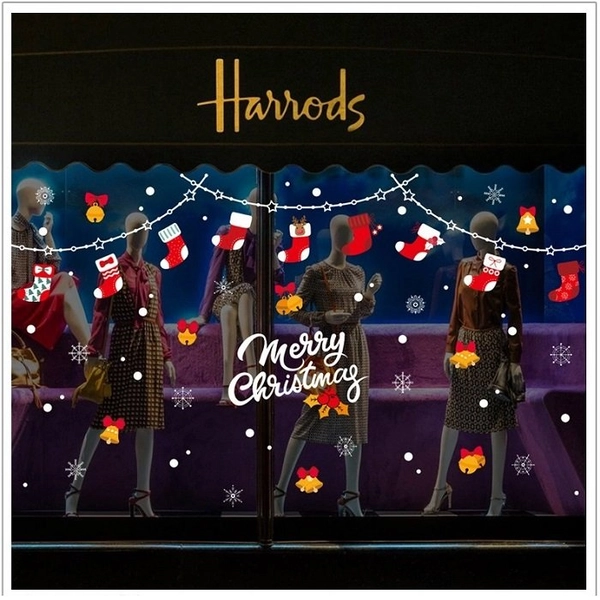 Decal 2 mặt trang trí noel dây treo vớ đỏ chuông vàng