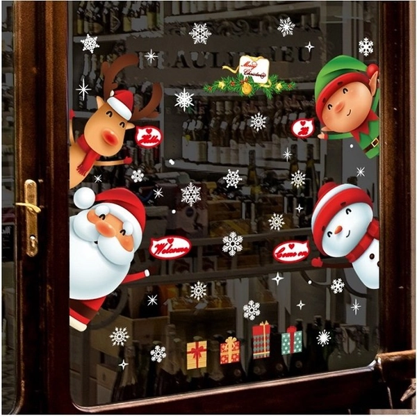 Decal 2 mặt trang trí noel những người bạn giáng sinh bên khung cửa