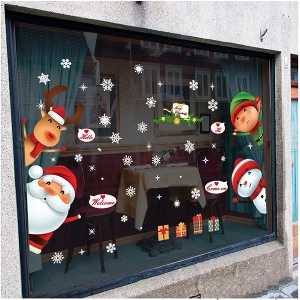 Decal 2 mặt trang trí noel những người bạn giáng sinh bên khung cửa