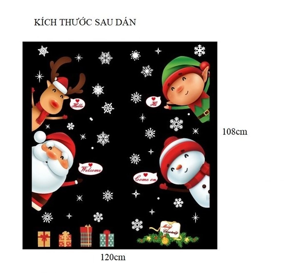 Decal 2 mặt trang trí noel những người bạn giáng sinh bên khung cửa