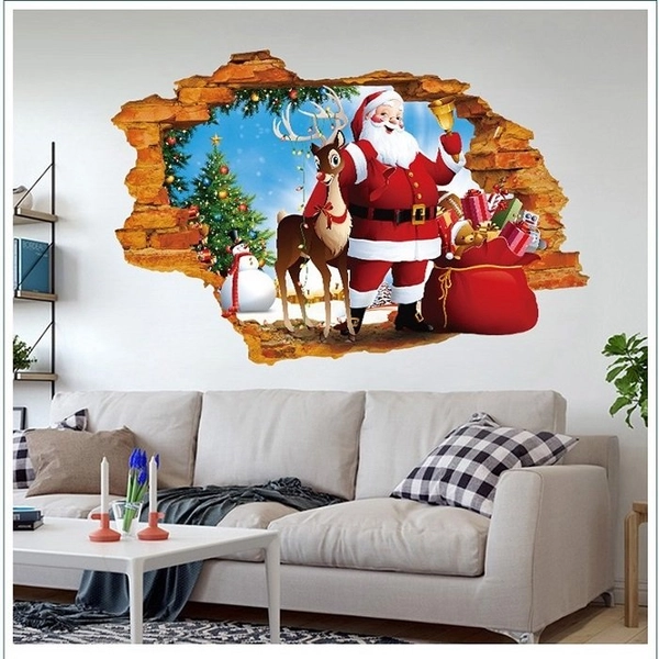 Decal trang trí noel ông già noel và túi quà to
