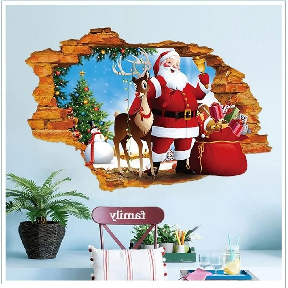 Decal trang trí noel ông già noel và túi quà to