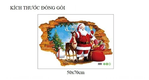 Decal trang trí noel ông già noel và túi quà to