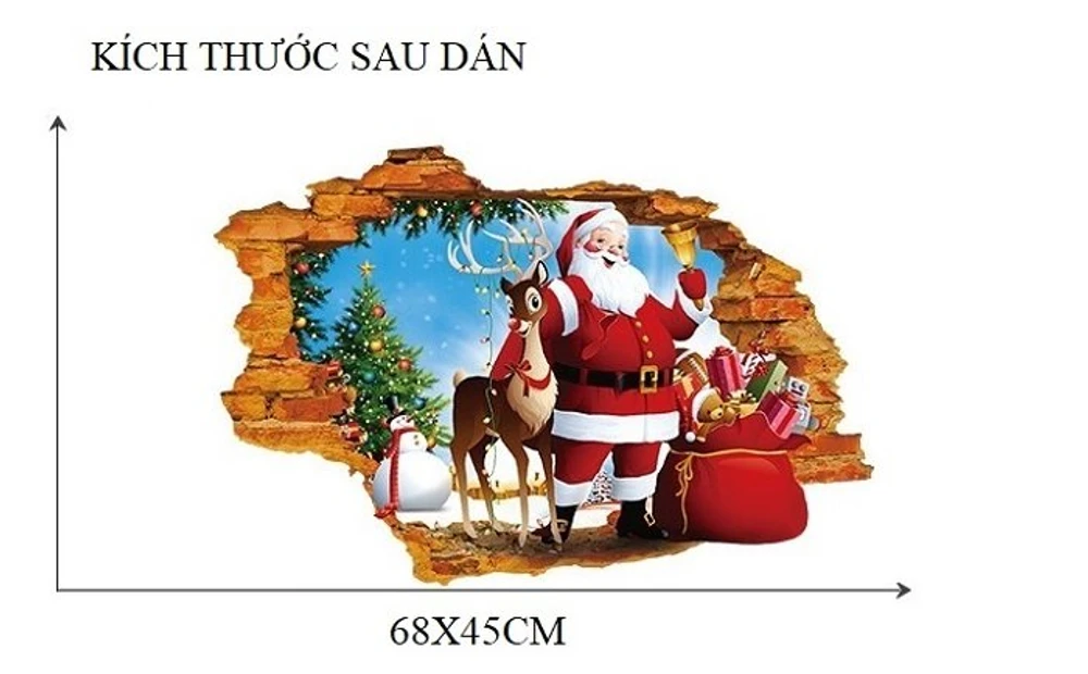 Decal trang trí noel ông già noel và túi quà to