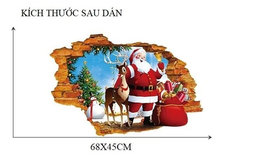 Decal trang trí noel ông già noel và túi quà to