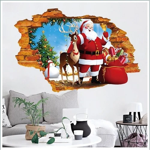 Decal trang trí noel ông già noel và túi quà to