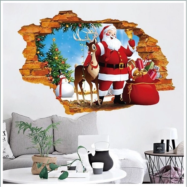 Decal trang trí noel ông già noel và túi quà to