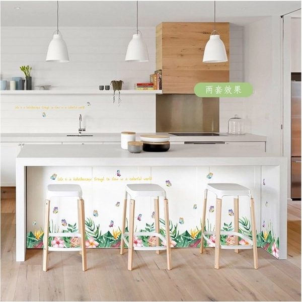 Decal dán tường chân tường lá xanh hoa hồng