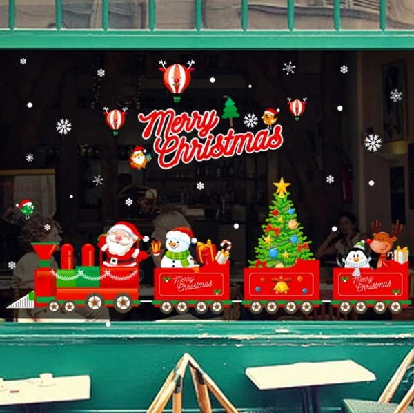 Decal 2 mặt trang trí noel đoàn tàu ngộ nghĩnh