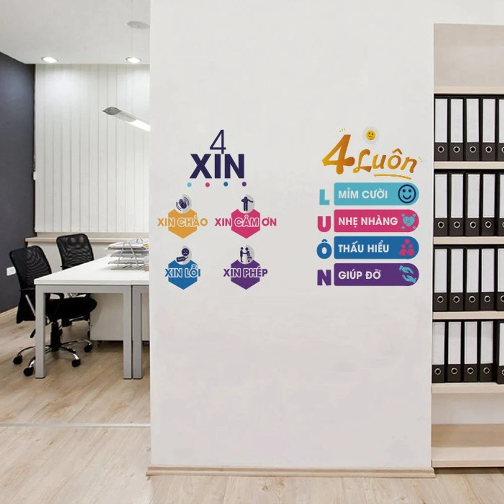 Decal văn phòng 4 xin 4 luôn
