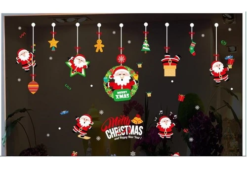 Decal 2 mặt trang trí noel dây treo ông già noel vui nhộn