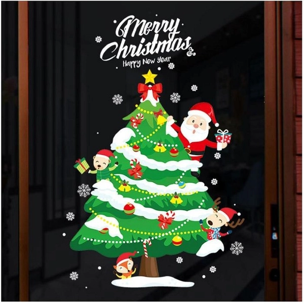 Decal 2 mặt trang trí noel cây thông giáng sinh vui vẻ