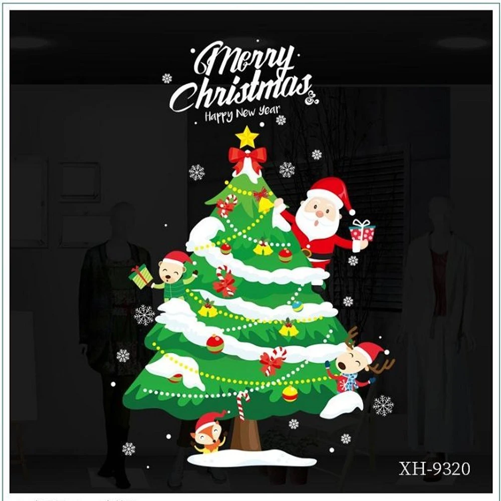 Decal trang trí noel 2 mặt cây thông giáng sinh vui vẻ