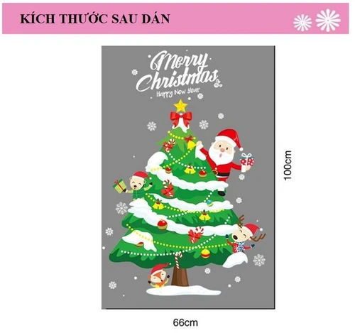 Decal trang trí noel 2 mặt cây thông giáng sinh vui vẻ