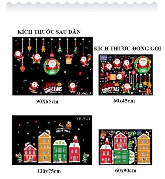 Decal 2 mặt trang trí noel combo ông già noel vui nhộn thành phố sắc màu