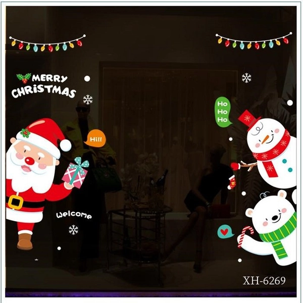 Decal 2 mặt trang trí noel ông già noel và gấu tuyết