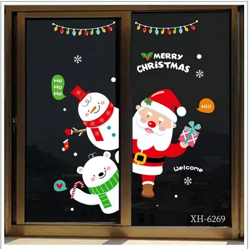 Decal trang trí noel 2 mặt ông già noel và gấu tuyết
