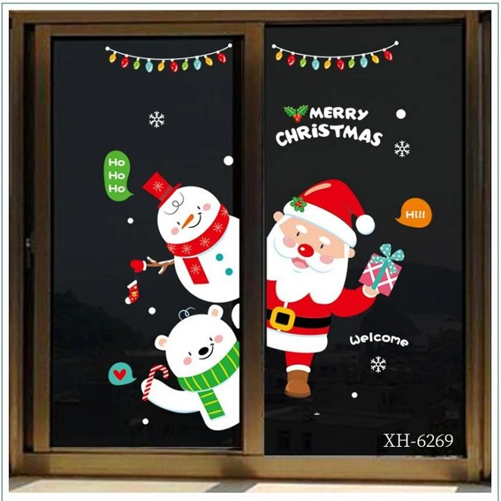 Decal trang trí noel 2 mặt ông già noel và gấu tuyết