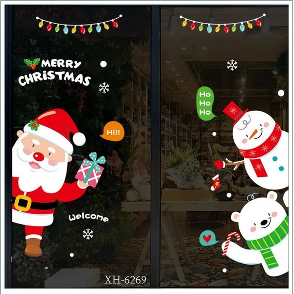 Decal 2 mặt trang trí noel ông già noel và gấu tuyết