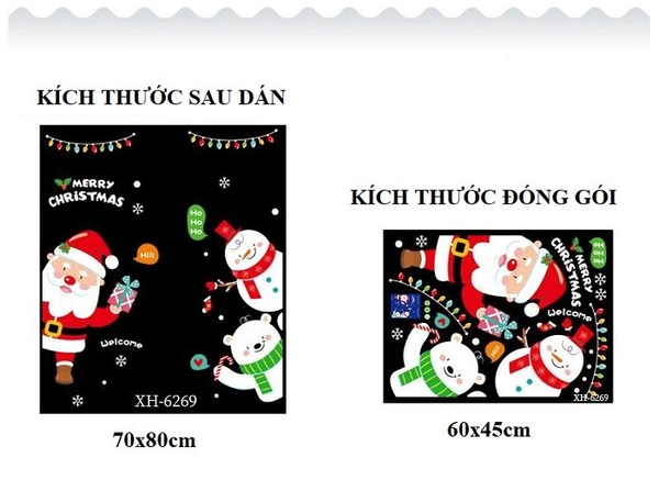 Decal 2 mặt trang trí noel ông già noel và gấu tuyết