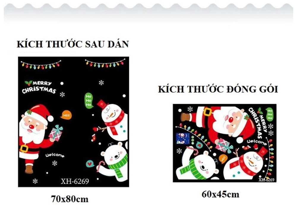 Decal trang trí noel 2 mặt ông già noel và gấu tuyết