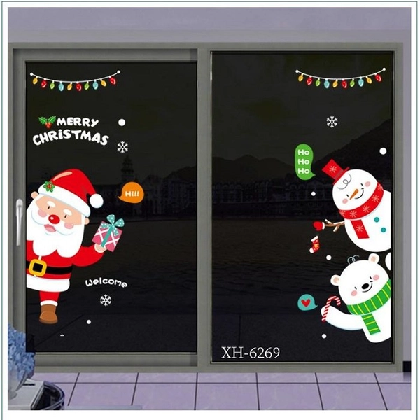 Decal 2 mặt trang trí noel ông già noel và gấu tuyết