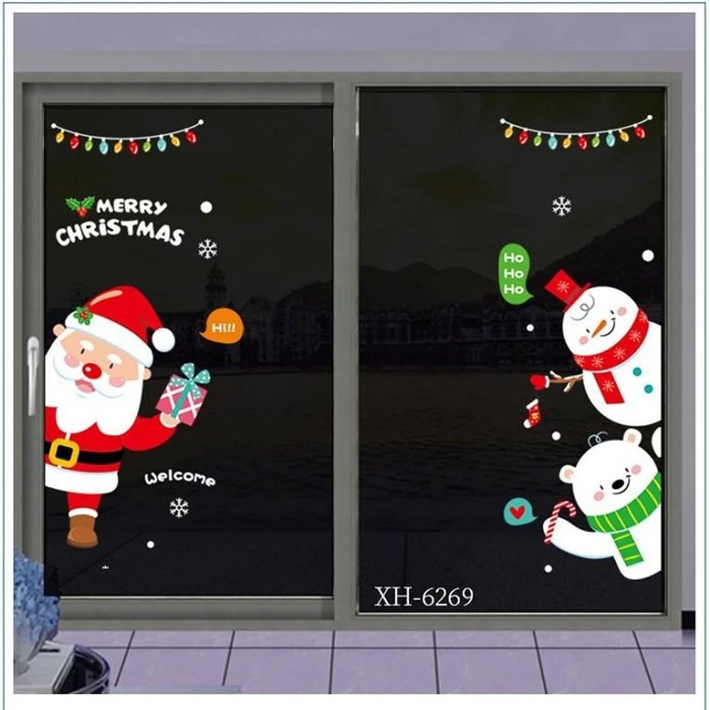 Decal trang trí noel 2 mặt ông già noel và gấu tuyết