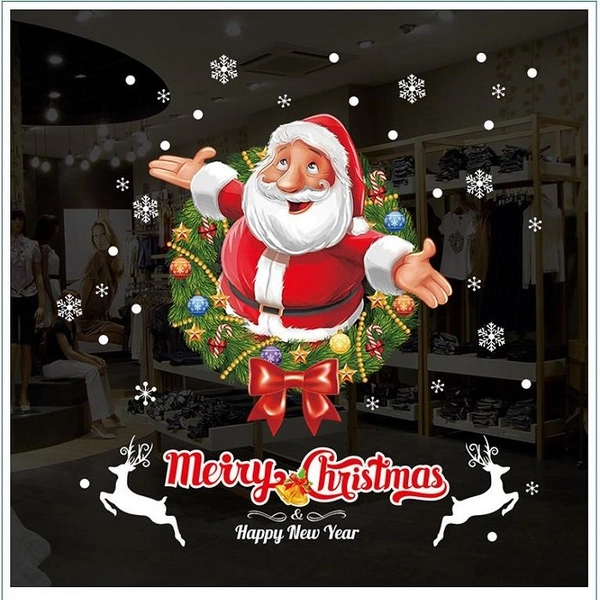 Decal 2 mặt trang trí noel vòng lá và ông già noel